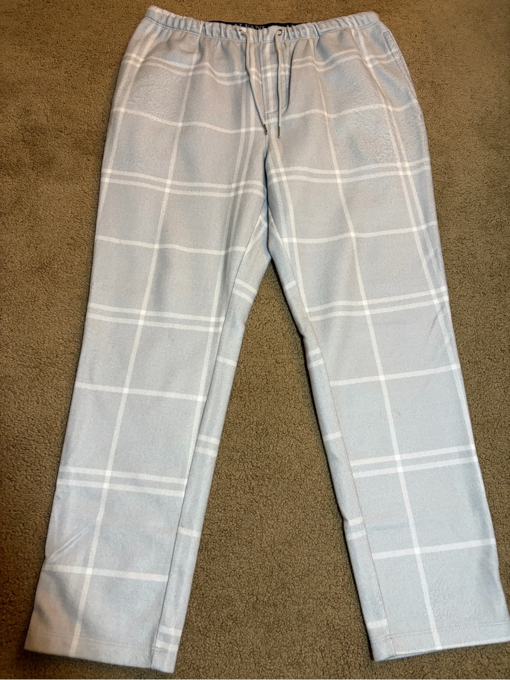 Alfani Light Blue Plaid Drawstring Joggers